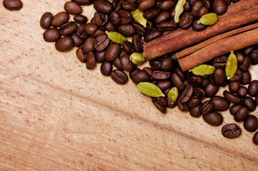 Coffee, cardamom and cinnamon sticks