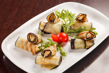 Eggplant rolls stuffed with cottage cheese
