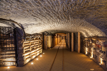 Fototapeta premium Underground corridor in the Wieliczka Salt Mine, Poland.