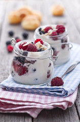 Milk and cream summer dessert with almonds