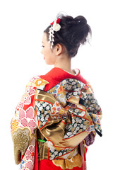 Fototapeta premium japanese kimono woman on white background
