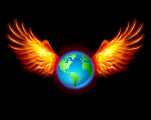 Planet the Earth with fiery wings