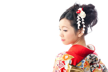 japanese kimono woman on white background