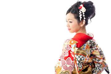 japanese kimono woman on white background