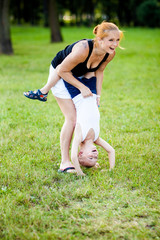 Little boy having fun with his mother