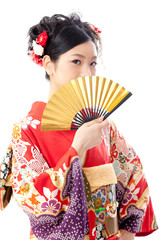 japanese kimono woman with traditional fan