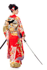 japanese kimono woman with japanese sword