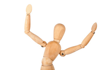 Wooden dummy with raised hands