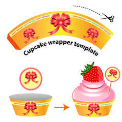 Cupcake wrapper template  Red ribbon pattern  