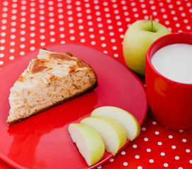 Homemade baking apple pie with cup of milk