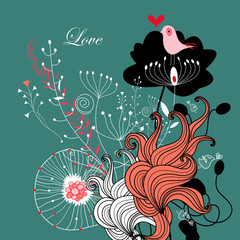 Obraz premium floral background with birds in love