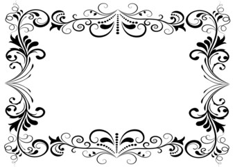 Black and white floral vector frame isolated