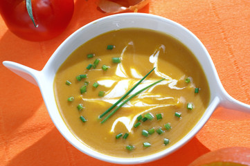 Vegetable soup with pumpkin and tomatoes