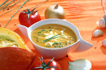 Vegetable soup with pumpkin and tomatoes