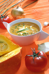 Vegetable soup with pumpkin and tomatoes