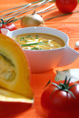 Vegetable soup with pumpkin and tomatoes