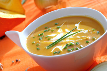 Vegetable soup with pumpkin and tomatoes