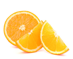 Orange fruit half and two segments or cantles