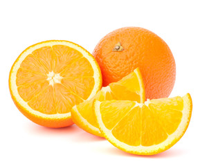 Whole orange fruit and his segments or cantles