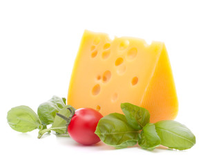 Cheese and basil leaves still life