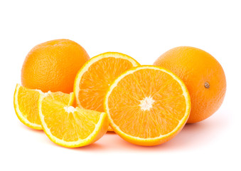 Sliced orange fruit segments  isolated on white background