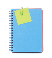 Blue notebook with notice papers