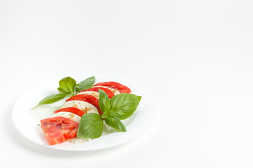 Mozzarella cheese,tomato and basil on a plate