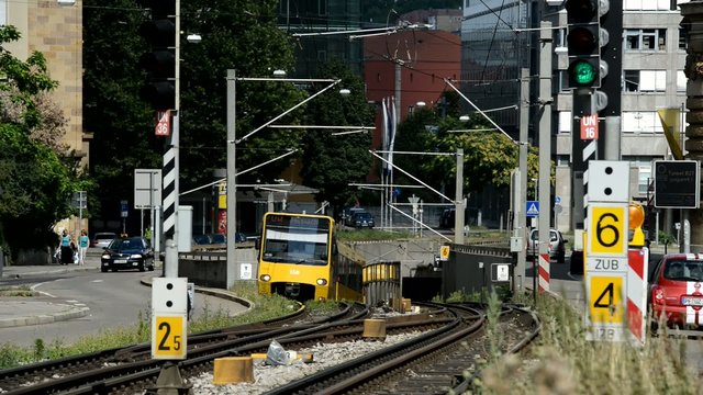 underground train comes off the ground, Stuttgart