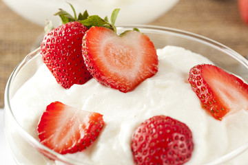 Fresh Organic Greek Yogurt with strawberries