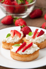 Cottage cheese cream toast with a slices of strawberry 