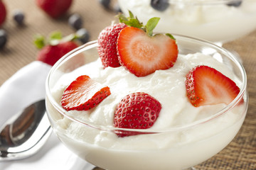 Fresh Organic Greek Yogurt with strawberries
