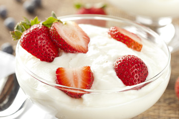 Fresh Organic Greek Yogurt with strawberries