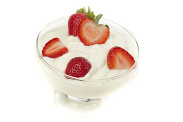 Fresh Organic Greek Yogurt with strawberries