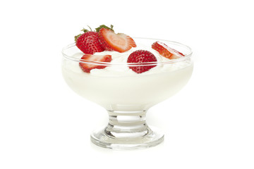 Fresh Organic Greek Yogurt with strawberries