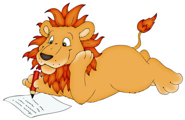 Löwe, schreiben, Brief, Hausaufgaben