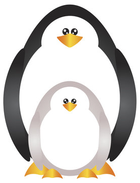 Mother and Baby Penguins Illustration