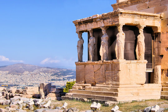 Ancient Porch of the Caryatids overlooking Athens