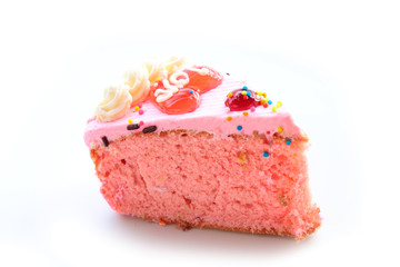 A piece of strawberry flavor cake