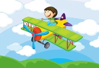 Papier Peint photo Lavable Avion, ballon garçon sur un avion