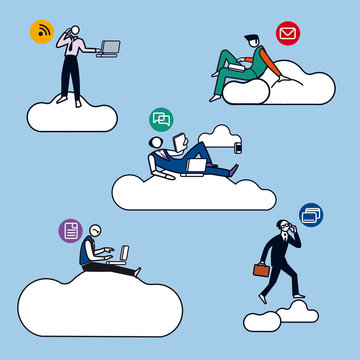 Cloud Computing Men Silhouettes color