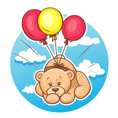Photo sur Plexiglas Ours ours en peluche vole sur des ballons