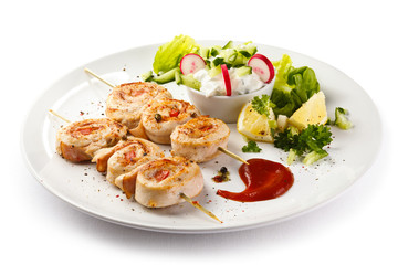 Grilled meat and vegetables