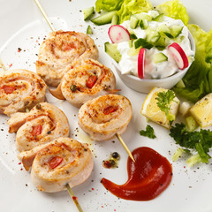 Grilled meat and vegetables