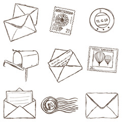 Illustration of mailing icons - sketch style