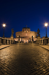 Night view of The "Ponte degli Angeli, Castel Sant'Angelo, Rome,