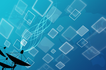 Satellite dish on world map background