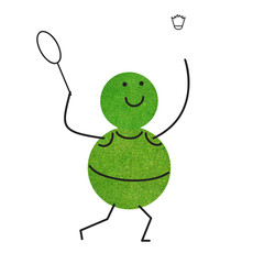 Emotion badminton of sport green grass on white background