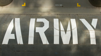 Text on an old Vietnam war Airplane displayed in Saigon