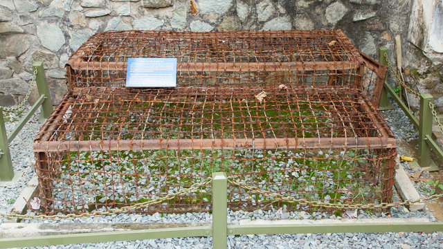 Two Tiger Cages used in the Vietnam war on display in a museam i