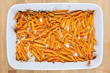 Roasted fresh organic carrots with olive oil